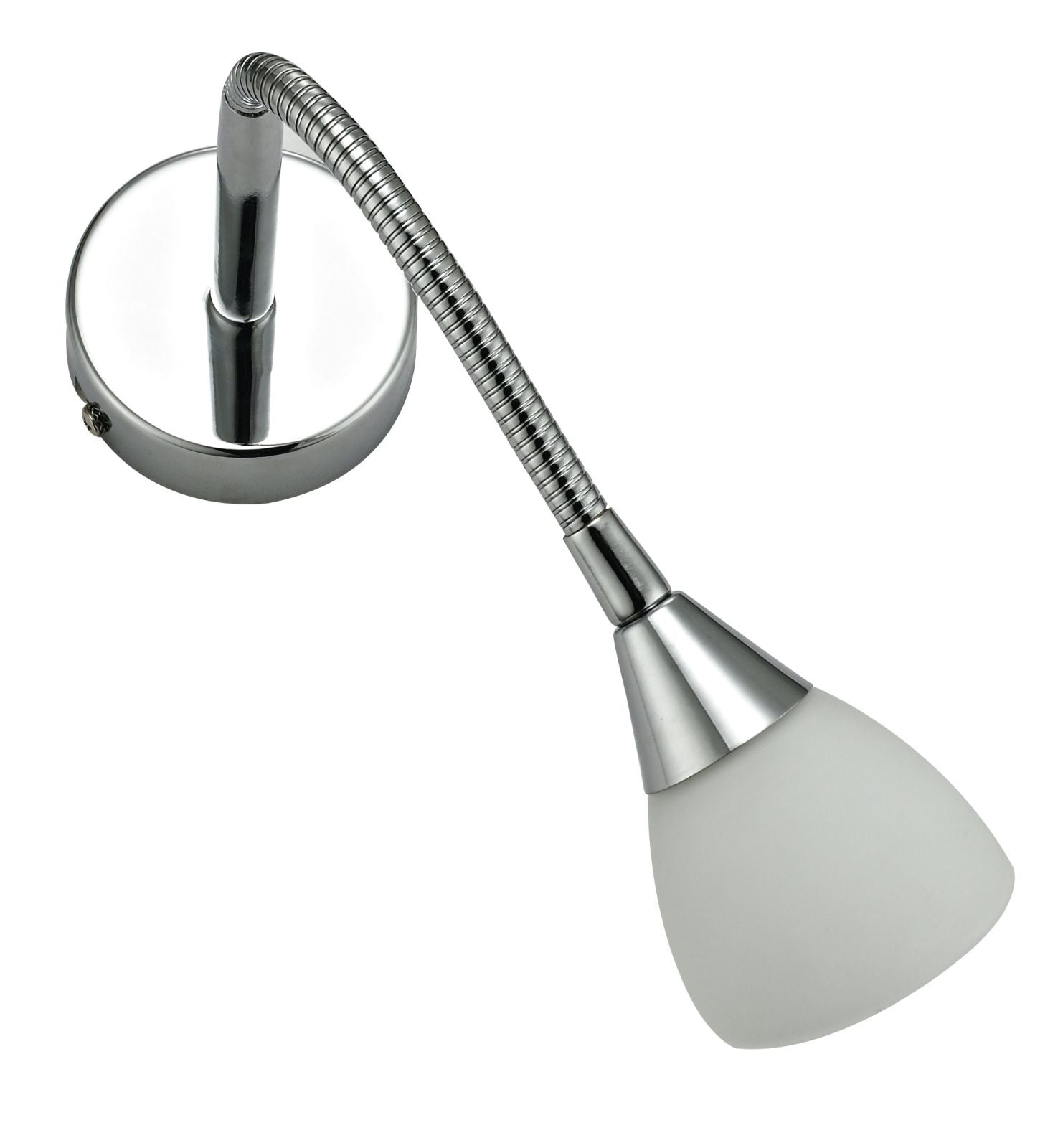 Applique da specchio in metallo flessibile cromo con diffusore in vetro bianco satinato 1XG9 non inclusa collezione GOCCIA Applique da specchio in metallo flessibile cromo con diffusore in vetro bianco satinato 1XG9 non inclusa collezione GOCCIA